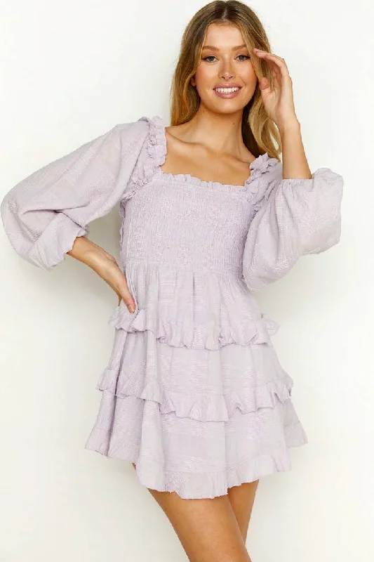 Amy Mini Dress - Lilac/Purple Fashionable Boho-Chic Mini Dress