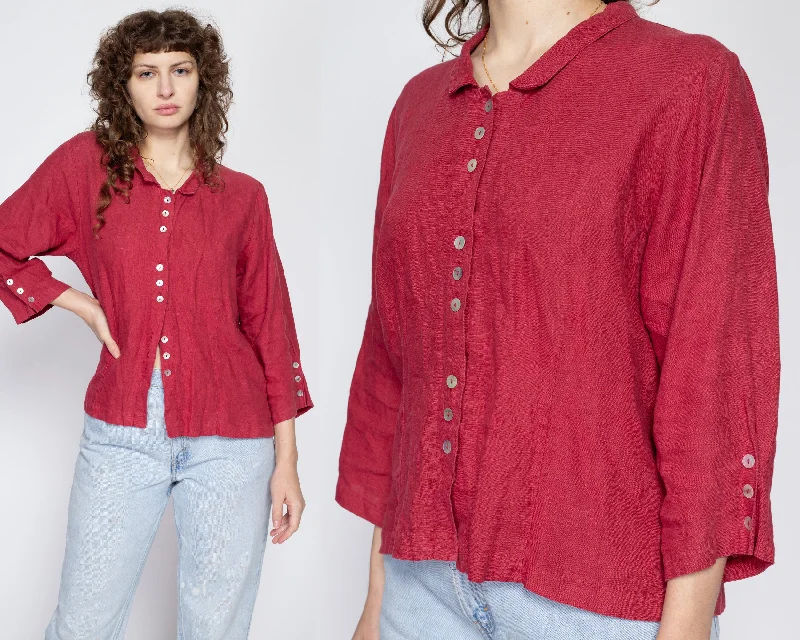 Large 90s Boho Raspberry Red Linen Blouse Boho Chic Blouse