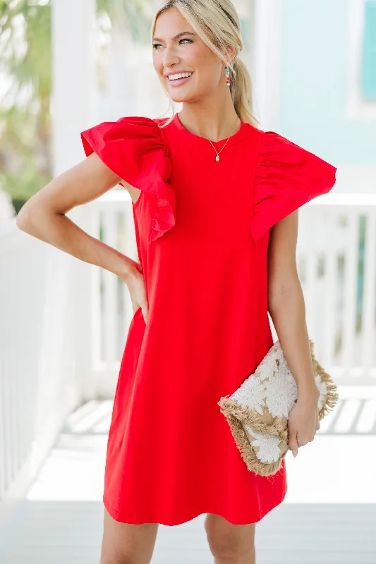 Get Ready Red Ruffled Mini Dress Chic Pleated Mini Dress