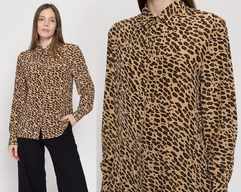 Medium 90s Silk Leopard Print Blouse Sweetheart Neck Blouse