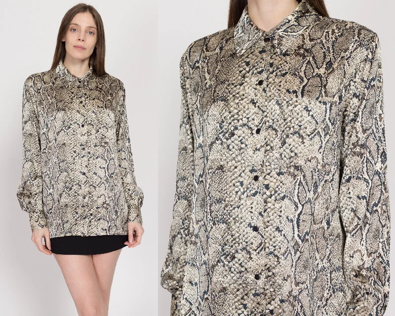 Medium 90s Silk Snakeskin Print Blouse Satin Drape Blouse