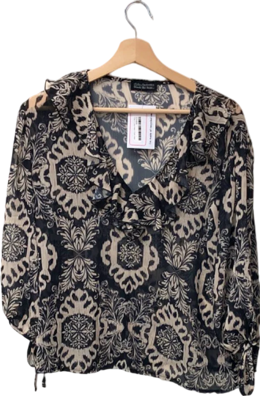 Friends Like These Millie Mackintosh Black/Beige Floral Blouse UK 10 Satin Long Blouse