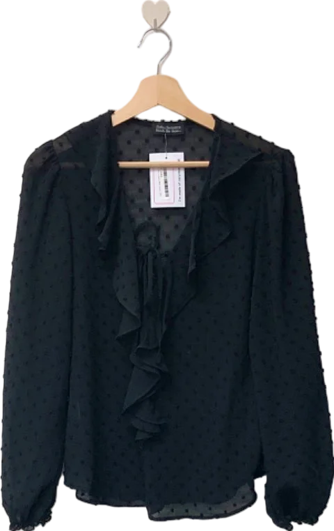 Friends Like These Millie Mackintosh Black Sheer Ruffle Blouse UK 8 Cotton Casual Blouse