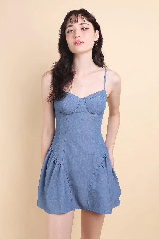 MONA BUSTIER MINI DRESS IN BLUE DENIM Cozy Jersey Mini Dress