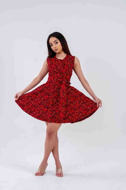 Oto Mini Dress | Red African Print Cozy Knitted Mini Dress