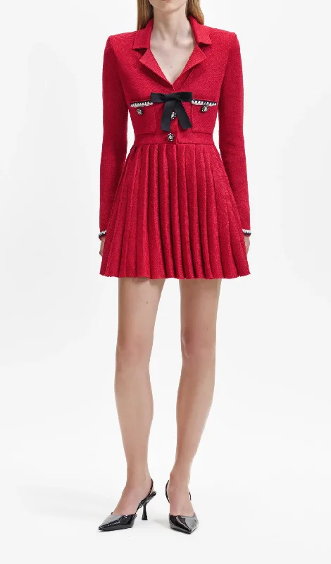 RED KNIT BOW MINI DRESS Cozy Cowl Neck Mini Dress