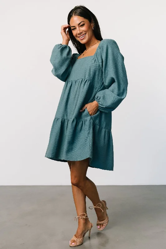 Selena Tiered Mini Dress | Vintage Teal Trendy Cut-Out Mini Dress