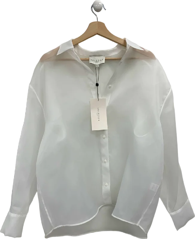 Selezza White Sheer Margot Blouse UK S Sheer Sleeve Blouse