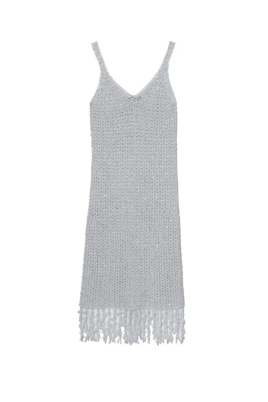 SILVER SEQUIN CROCHET MINI DRESS Comfortable Shift Mini Dress