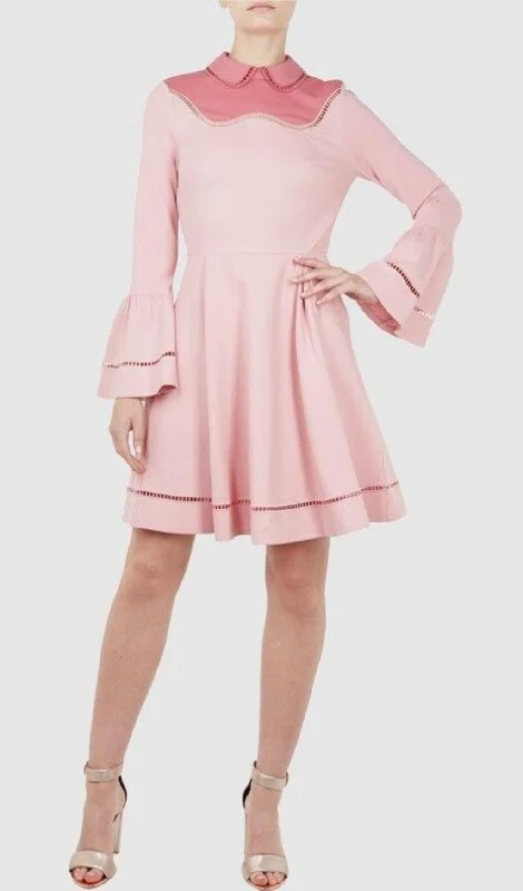 skater mini dress in pink Chic Mini Dress with V-Neck