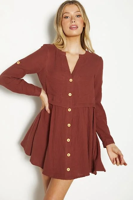 Sonia Shirt Mini Dress - Chocolate Cozy A-Line Mini Dress