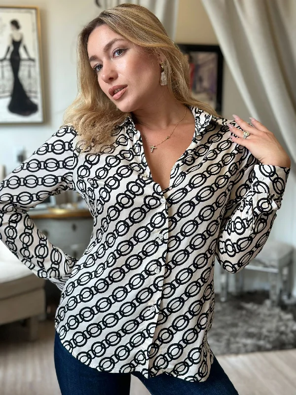 VLT's By Valentina's Long-sleeved viscose blouse with Chains patterns Chic Sleeveless Blouse