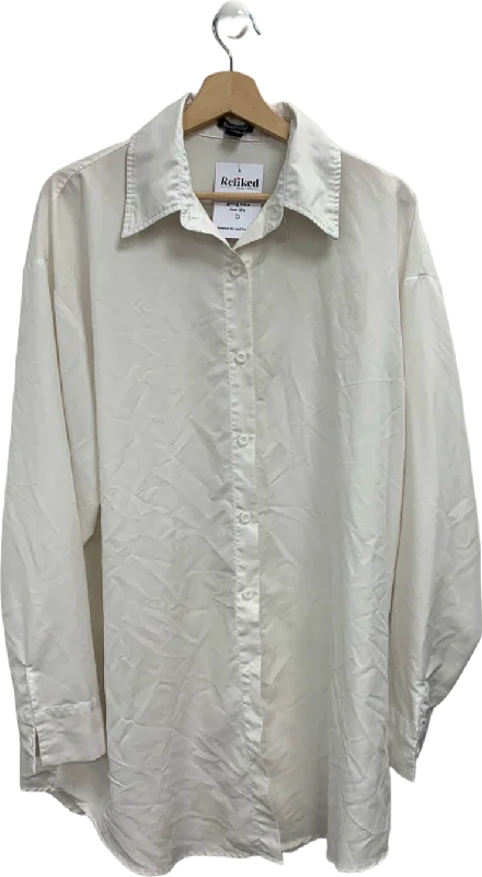 Boohoo White Long Sleeve Blouse UK 24-26 Business Casual Blouse