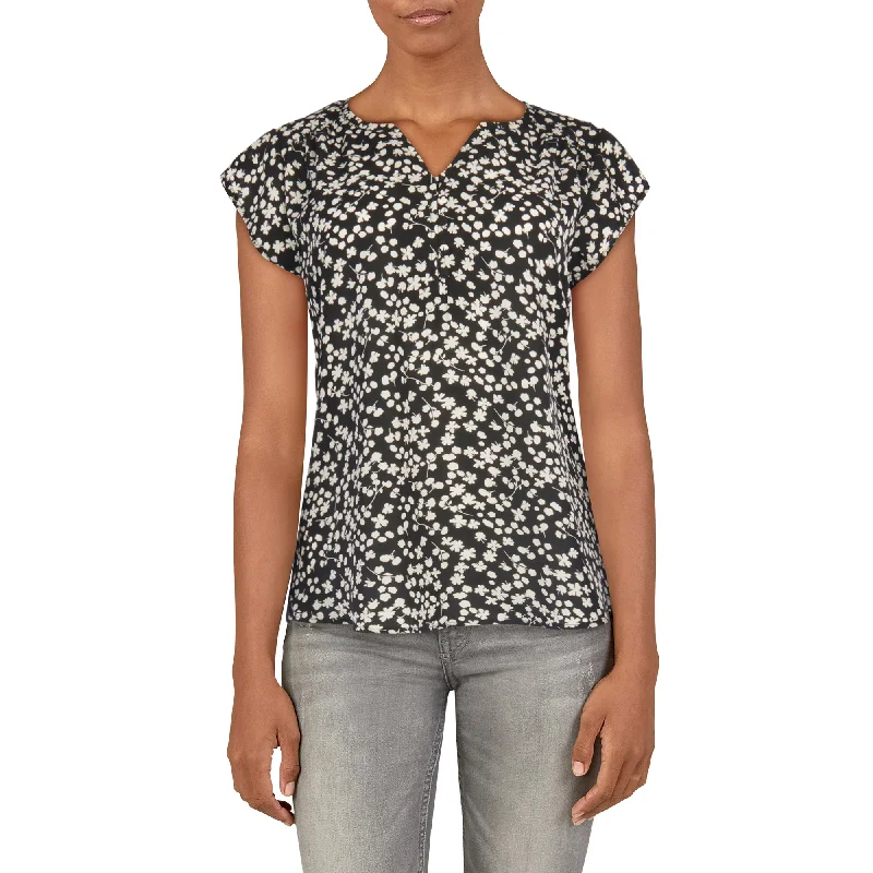 lily morgan Women's Simply Chic Printed Short Sleeve Blouse with Knit Back Wrap Front Blouse