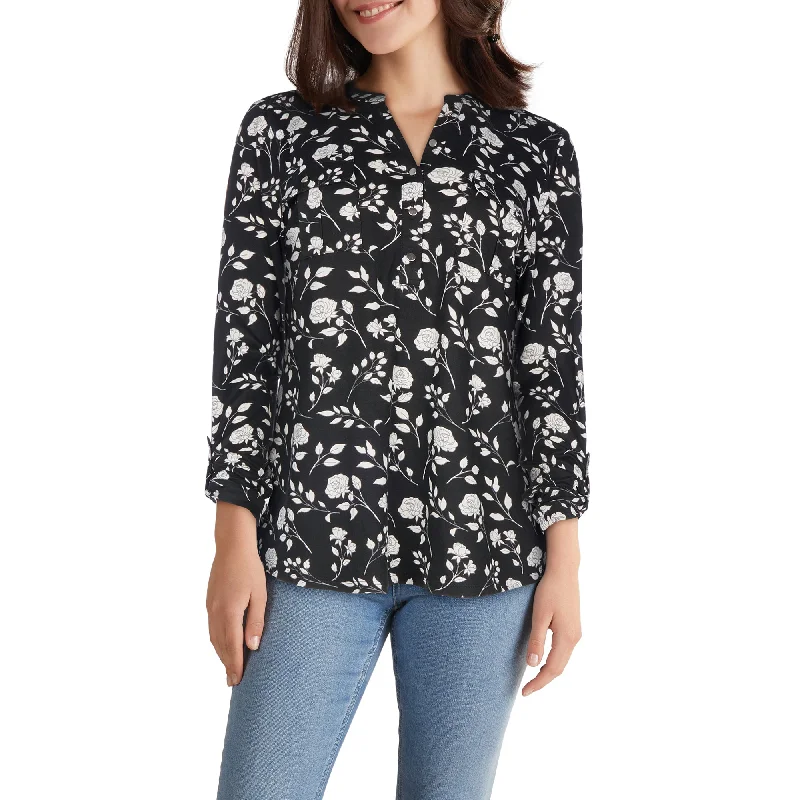 lily morgan Women's V-Neck Long Sleeve Blouse High Neck Blouse