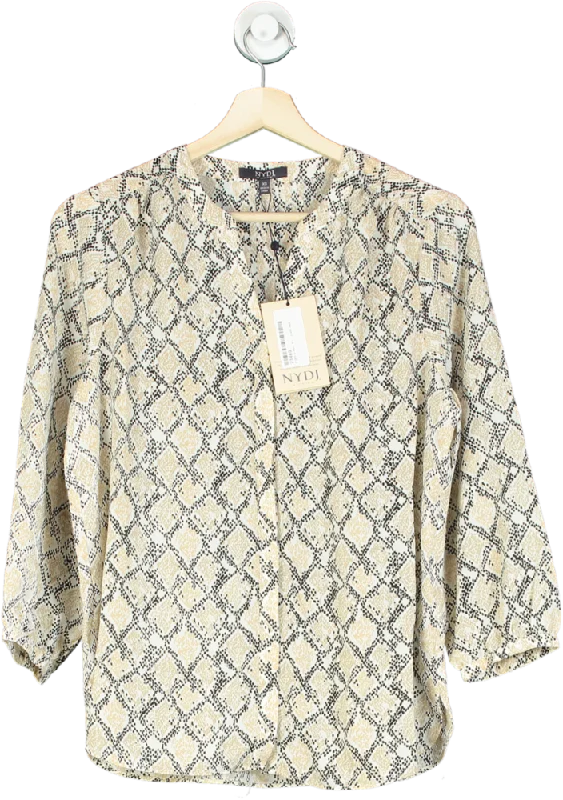 NYDJ Beige Snake Print Pintuck Blouse UK XS Classic White Blouse