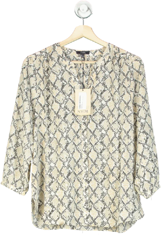 NYDJ Beige Snake Print Pintuck Blouse UK S Airy Cotton Blouse