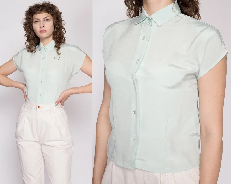 Small 80s Pastel Green Cap Sleeve Blouse Office-Ready Blouse