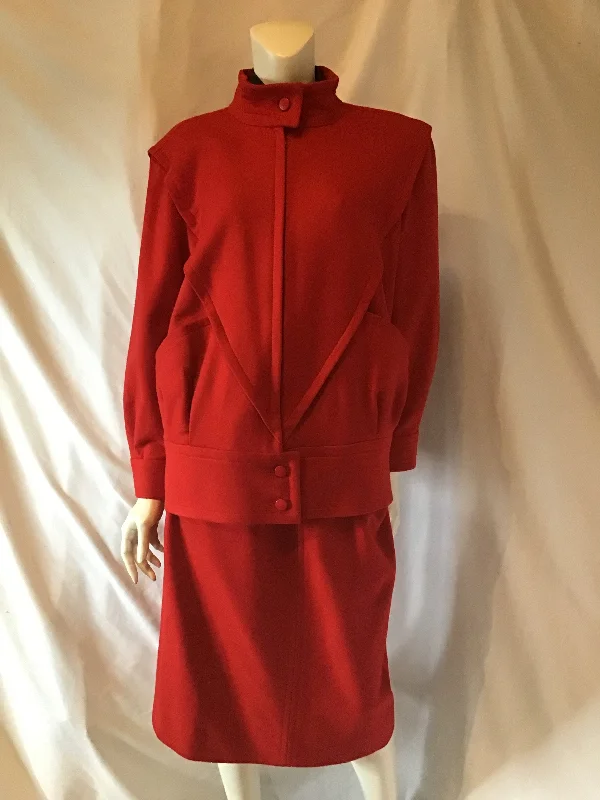 Courèges 1980's Red Wool Suit with blouse Size 8 Loose Fit Blouse