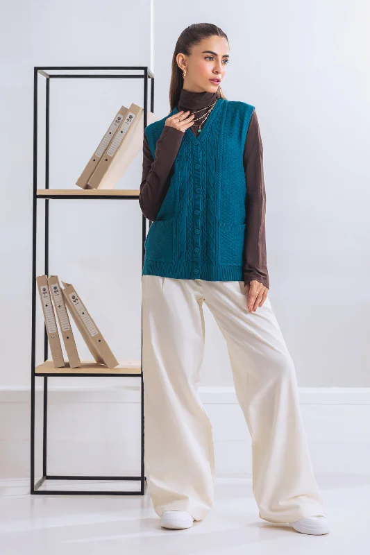 TEAL-SANDO V-NECK CARDIGAN SWEATER (24X-172-66) Zippered Buttoned Snapped