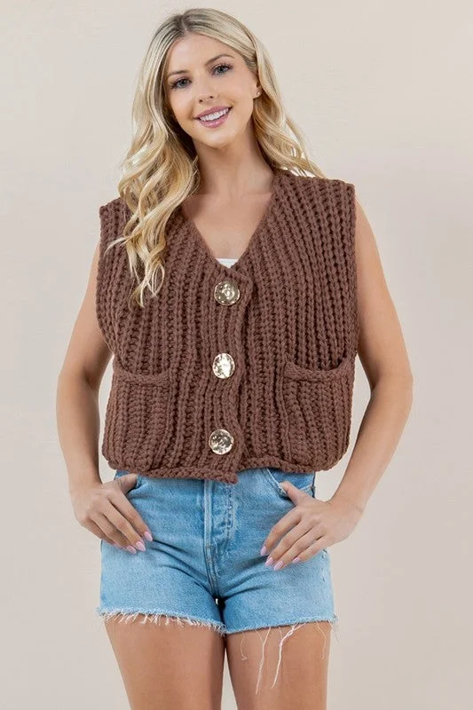 Solid Round Neck Sweater Vest Wool Fabric Cashmere Fabric Tweed Fabric