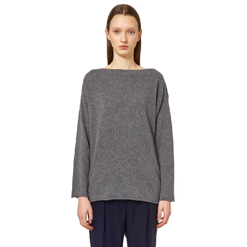 Alpha Studio Gray Cashmere Sweater Solid Print Embellished