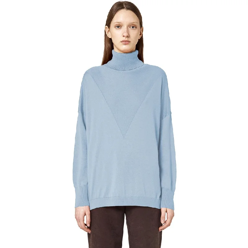 Alpha Studio Light Blue Silk Sweater Ribbed Striped Patterned