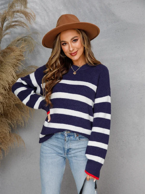 Angel Wings Striped Round Neck Dropped Shoulder Sweater Boxy Sweater Fitted Sweater A-Line Angel Wings Striped Round Neck Dropped Shoulder Sweater Boxy Sweater Fitted Sweater A-Line