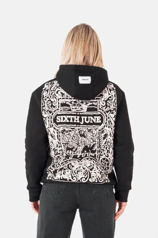 Sweatshirt capuche motifs azulejos Noir Hoodie with Turtle Neck Cozy Winter