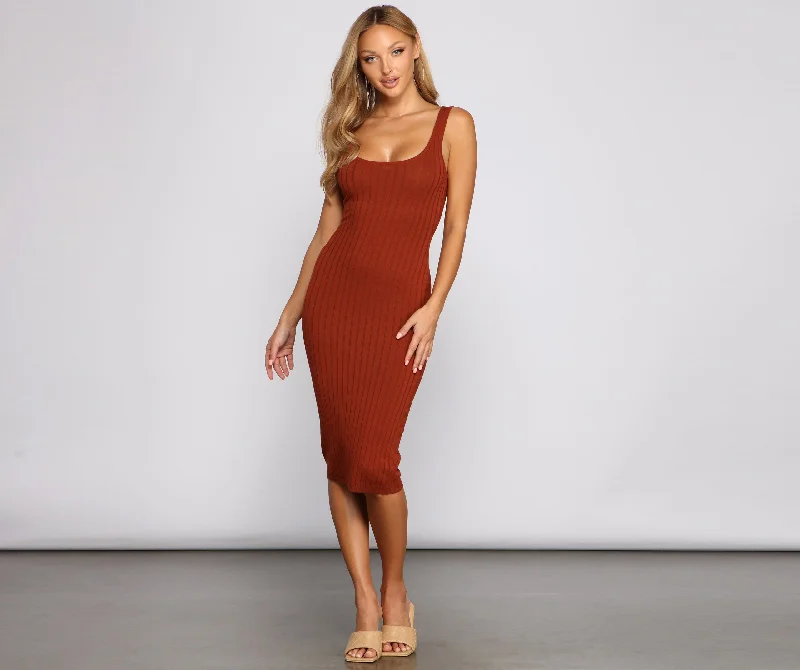 Basic Must-Have Midi Sweater Dress Glossy Satin Silk