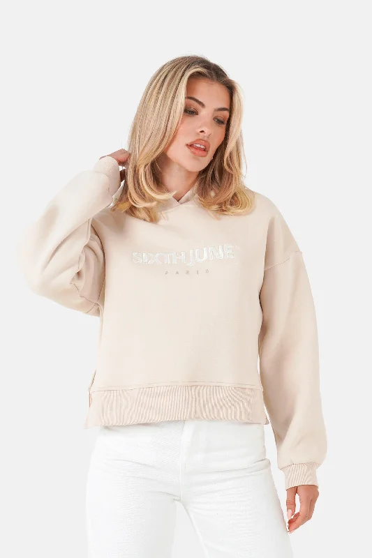 Sweatshirt court logo brodé Beige Hoodie with Hem Ribbing Snug Secure