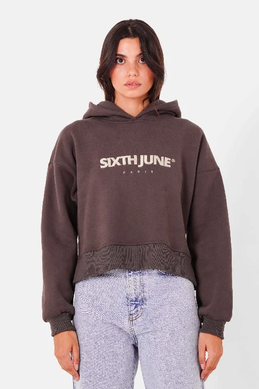 Sweatshirt court logo brodé Marron Hoodie with Pattern Geometric Abstract