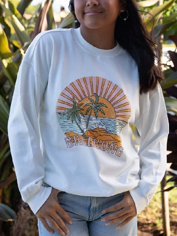 BILLABONG ISLAND LIFE WOMENS CREW SWEATSHIRT - SALT CRYSTAL WHITE Hoodie with Lining Warm Insulated BILLABONG ISLAND LIFE WOMENS CREW SWEATSHIRT - SALT CRYSTAL WHITE Hoodie with Lining Warm Insulated