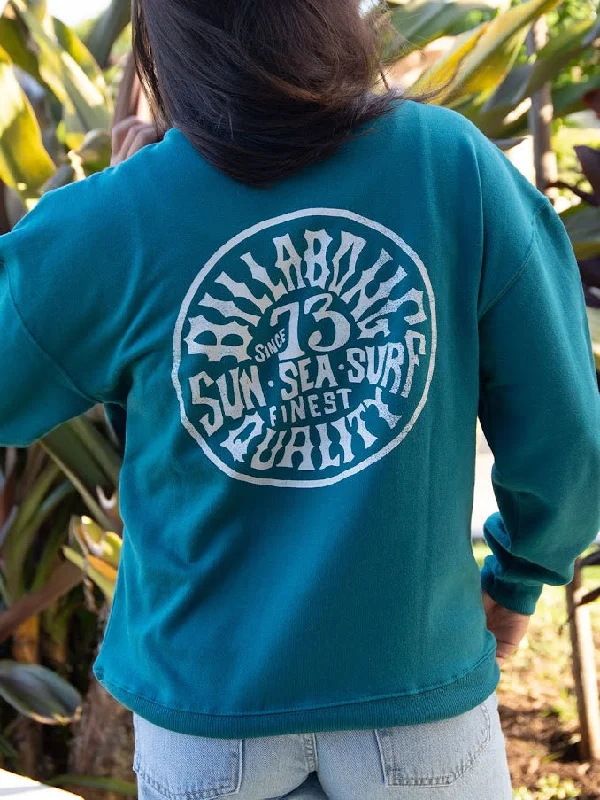 BILLABONG SUN SEA SURF WOMENS CREW SWEATSHIRT - TEAL Hoodie with Cropped Fit Short Trendy BILLABONG SUN SEA SURF WOMENS CREW SWEATSHIRT - TEAL Hoodie with Cropped Fit Short Trendy