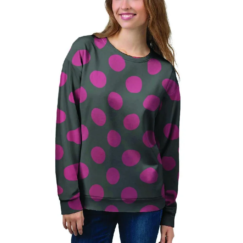Black And Maroon Polka Dot Women's Sweatshirt Hoodie with Stripes Bold Sporty