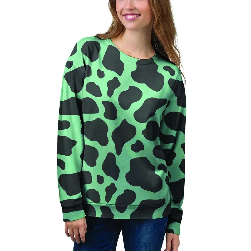Black And Teal Cow Print Women's Sweatshirt Hoodie with Pocket Utility Practical