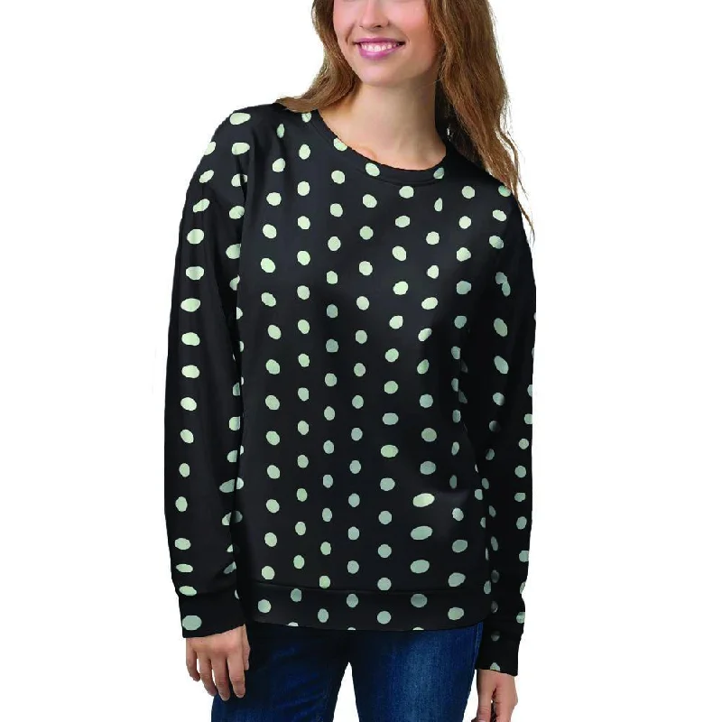 Black And White Polka Dot Women's Sweatshirt Zip Hoodie Drawstring Kangaroo Pocket
