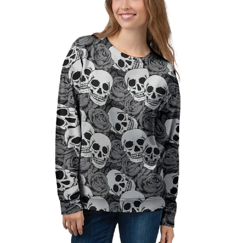 Black And White Rose Floral Skull Women's Sweatshirt Hoodie with Hem Raw Edge Edgy Unfinished Black And White Rose Floral Skull Women's Sweatshirt Hoodie with Hem Raw Edge Edgy Unfinished