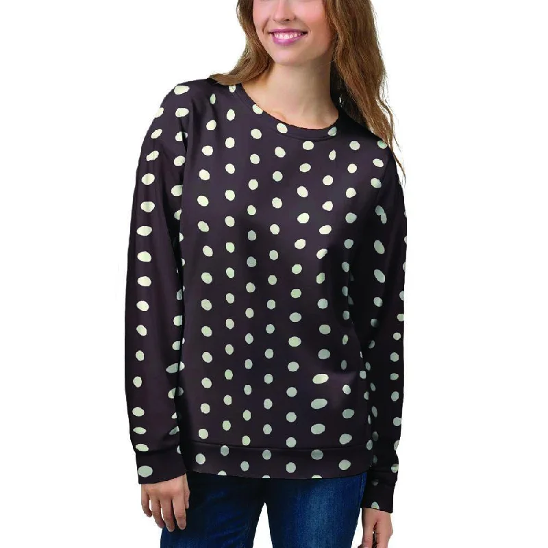Black And White Tiniy Polka Dot Women's Sweatshirt Hoodie with Hem Fringe Bohemian Relaxed Black And White Tiniy Polka Dot Women's Sweatshirt Hoodie with Hem Fringe Bohemian Relaxed