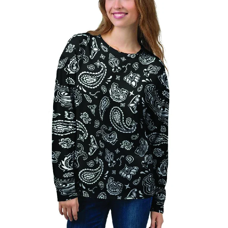 Black Bandana Women's Sweatshirt Hoodie with Hem Ribbing Snug Secure
