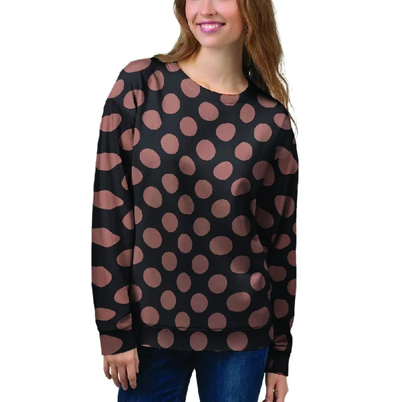 Black Brown Polka Dot Women's Sweatshirt Hoodie with Front Slit Layering Stylish