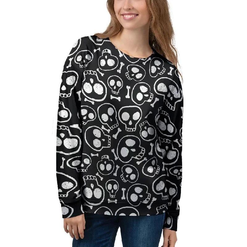 Black Cartoon Skull Women's Sweatshirt Hoodie with Elastic Waist Stretchable Comfortable Black Cartoon Skull Women's Sweatshirt Hoodie with Elastic Waist Stretchable Comfortable
