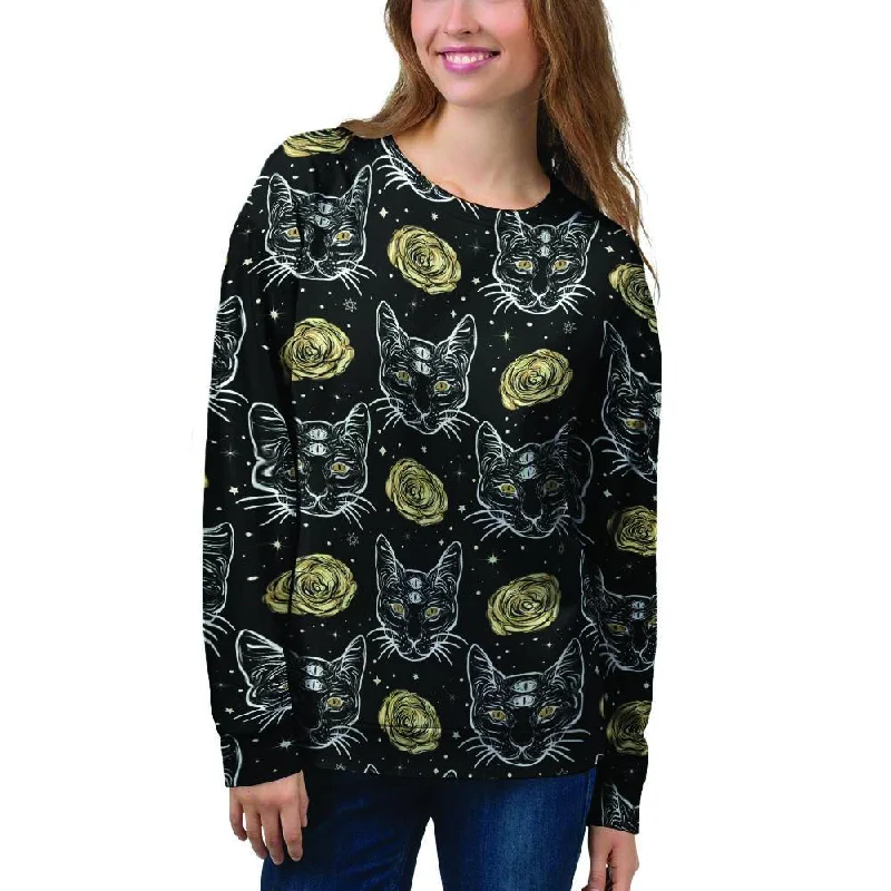 Black Cat Gothic Witch Women's Sweatshirt Hoodie with Full-Zip Functional Layering