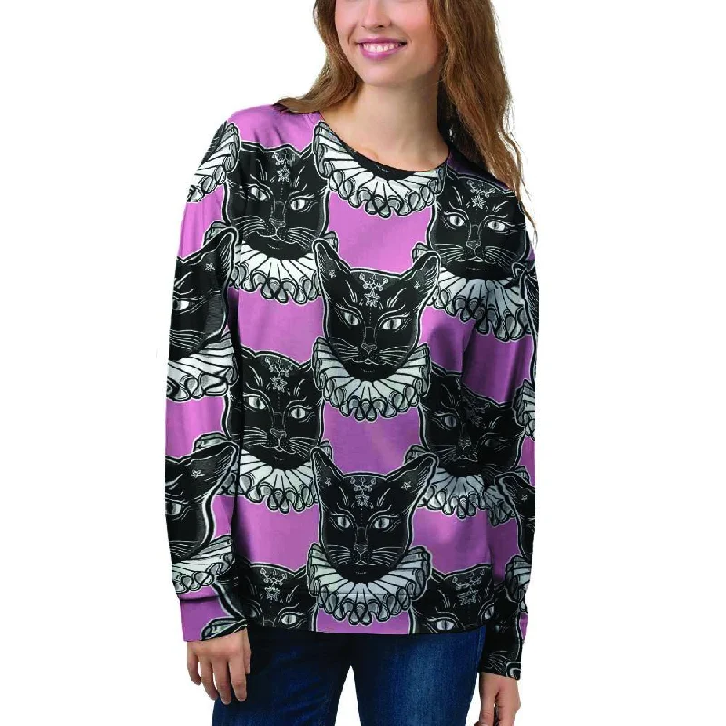 Black Cat Gothic Women's Sweatshirt Hoodie with Magnetic Closure Innovative Modern