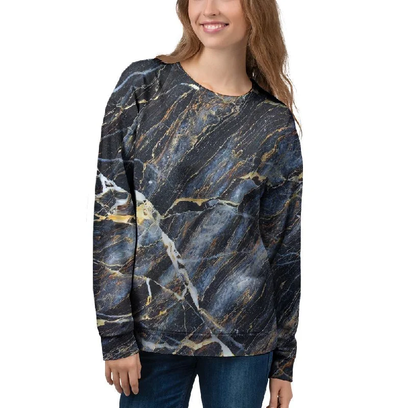 Black Gold Cracked Marble Women's Sweatshirt Hoodie with High Neck Warm Protective