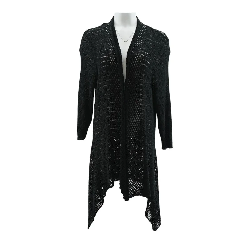 Black Solid Cardigan Sweater High Neck Crew Neck V-Neck