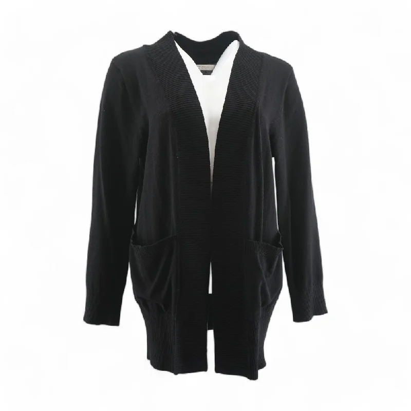 Black Solid Cardigan Sweater Chenille Brocade Lace