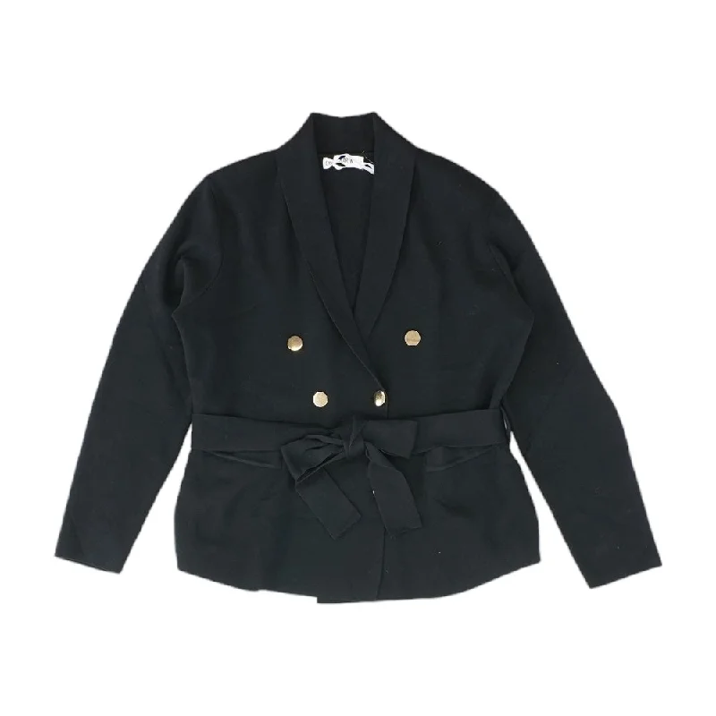 Black Solid Cardigan Sweater Soft Cozy Warm