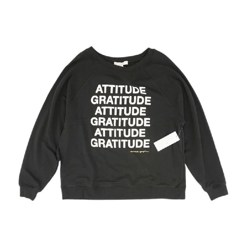 Black Solid Sweatshirt Hoodie with Puffed Sleeves Voluminous Trendy