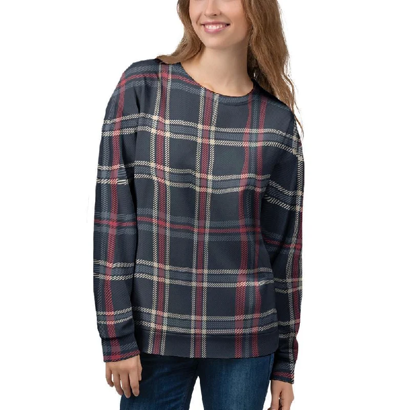 Black Tartan Plaid Women's Sweatshirt Hoodie with Fur Luxurious Winter